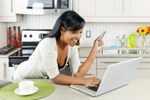 Woman shopping online at home